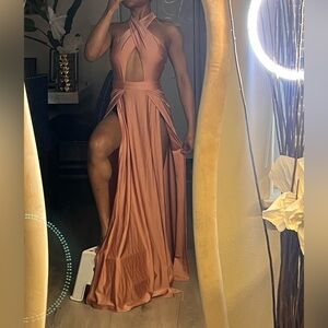 Elegant Peach Halter Maxi Dress
